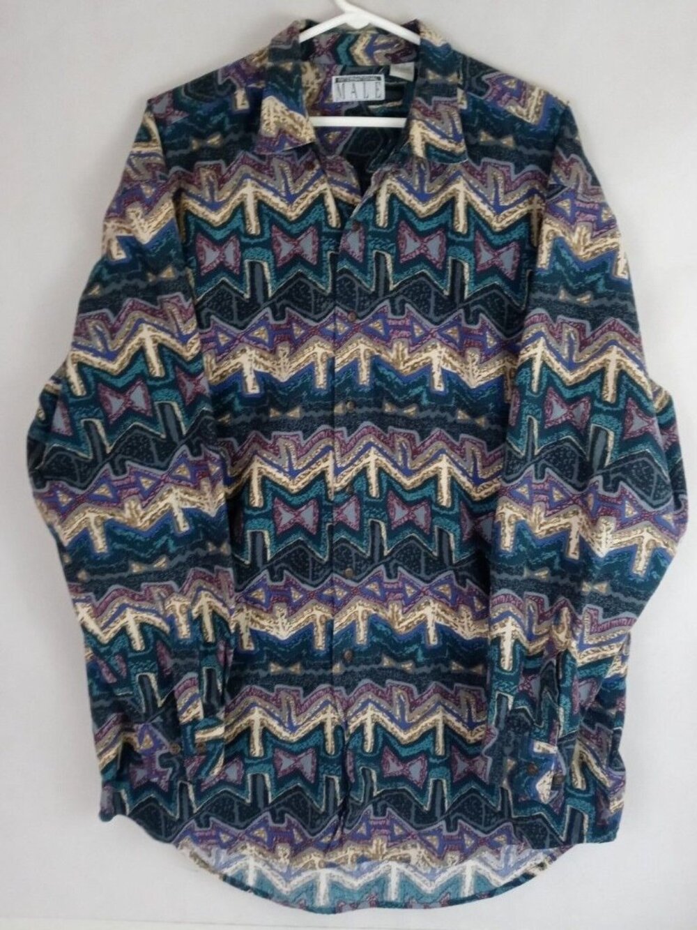 Vintage International Male Men's Colorful 80s Style Casual Shirt Size Large Tall